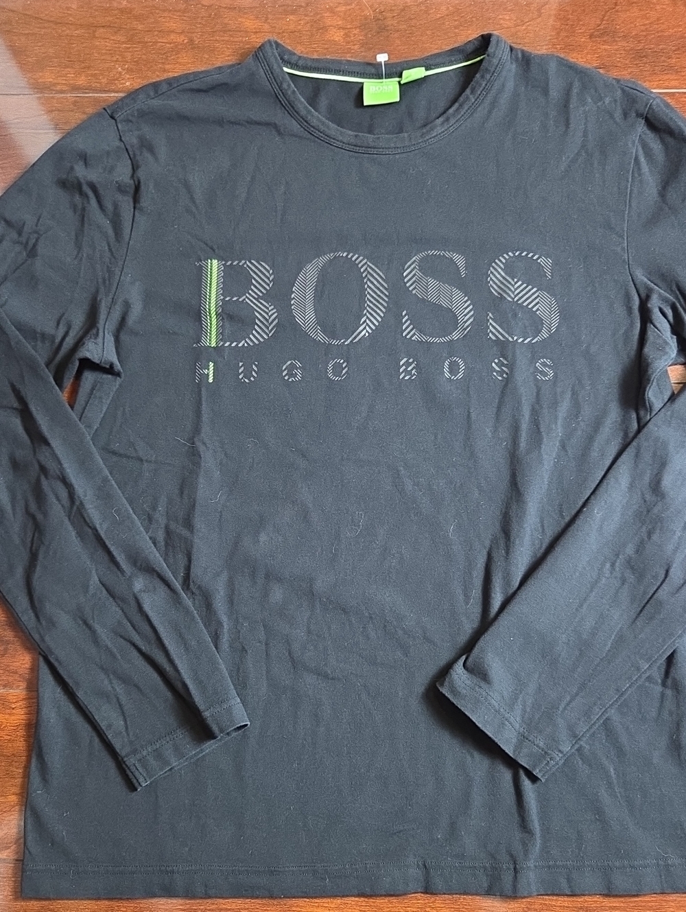 Boss Black Long Sleeve Logo Tee with Lime Accent